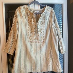 J. Jill Embroidered tunic size large beige and tan size large